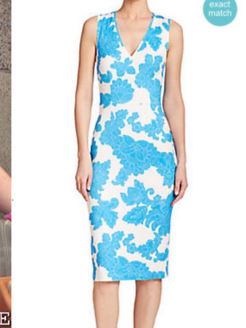 Tanya Taylor White Sheath Dress with Bright Blue Floral Print